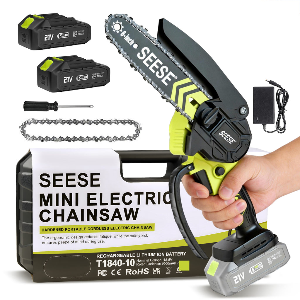 SEESE Brushless Mini ChainSaw - Portable Electric Cordless Saw for Wood Cutting, Batteries (2000mAh) ,Pruning, Gardening, Camping - Suitable for Seniors, Women Gift for Thanksgiving,Christmas,New Year