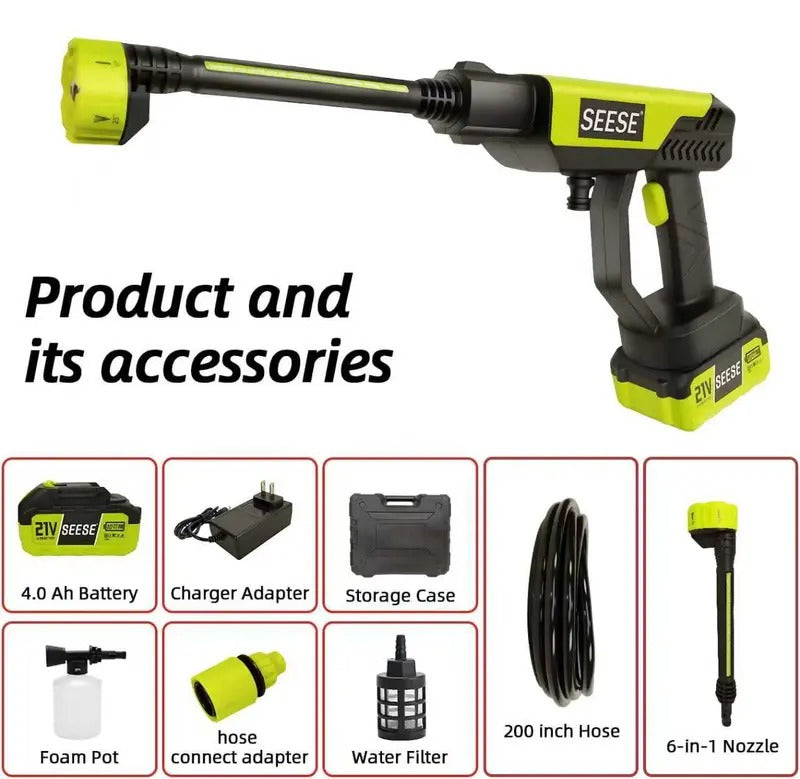SEESE Cordless Pressure Washer and Single Port Charger Base, Bottle Portable Washer for Car,Home Cleaning & Garden Watering
