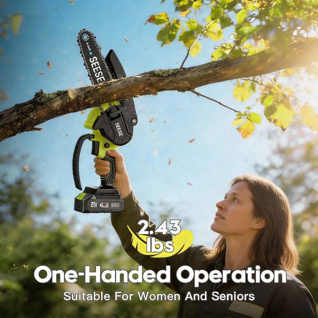 SEESE Brushless Mini ChainSaw - Portable Electric Cordless Saw for Wood Cutting, Batteries (2000mAh) ,Pruning, Gardening, Camping - Suitable for Seniors, Women Gift for Thanksgiving,Christmas,New Year