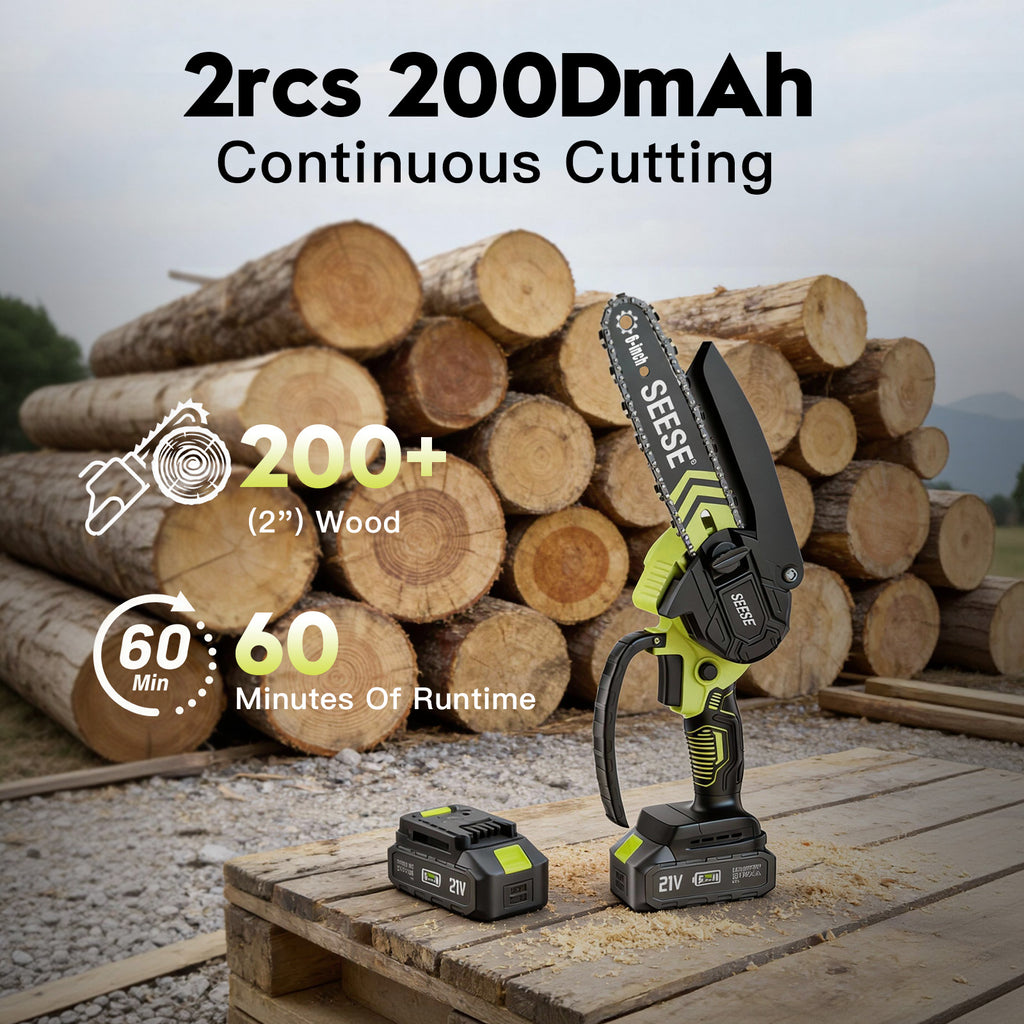 SEESE Brushless Mini ChainSaw - Portable Electric Cordless Saw for Wood Cutting, Batteries (2000mAh) ,Pruning, Gardening, Camping - Suitable for Seniors, Women Gift for Thanksgiving,Christmas,New Year