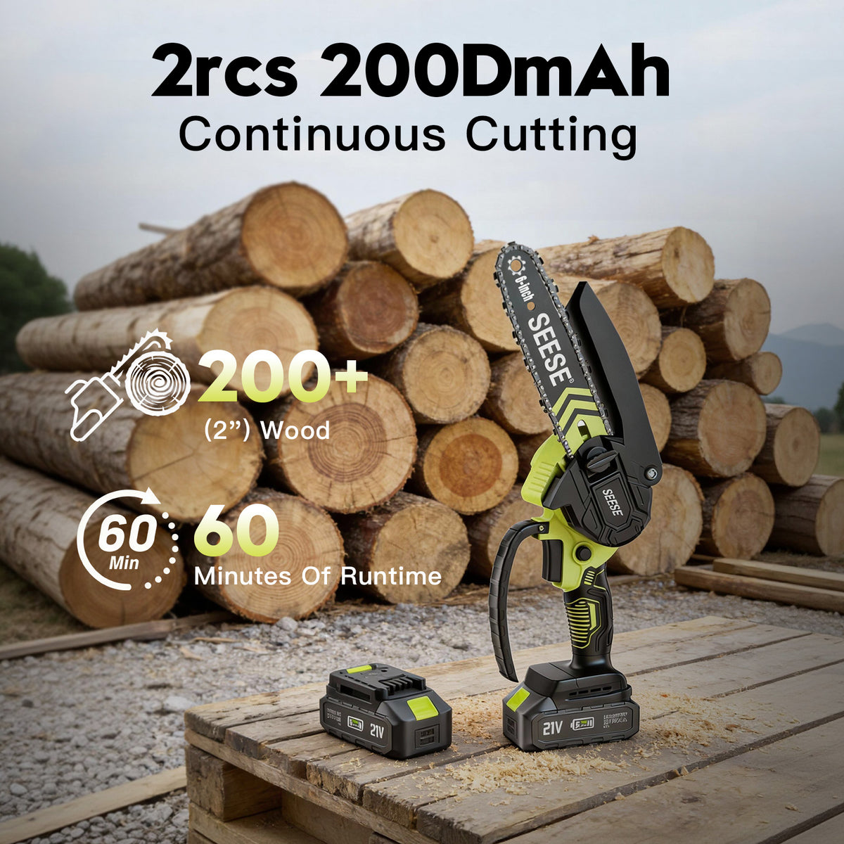 SEESE Brushless Mini ChainSaw - Portable Electric Cordless Saw for Wood Cutting, Batteries (2000mAh) ,Pruning, Gardening, Camping - Suitable for Seniors, Women Gift for Thanksgiving,Christmas,New Year