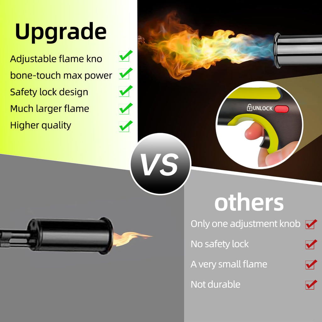 SEESE Powerful Propane Torch,Kitchen Cooking Torch With One-Touch Max Fire, Charcoal Lighter with a Safety Lock, Adjustable Blow Torch for Sous Vide, BBQ, Campfire, Fireplace(Tank Not Included)