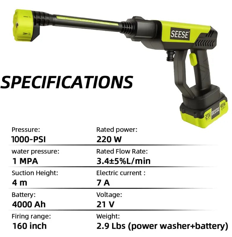 SEESE Cordless Pressure Washer and Single Port Charger Base, Bottle Portable Washer for Car,Home Cleaning & Garden Watering