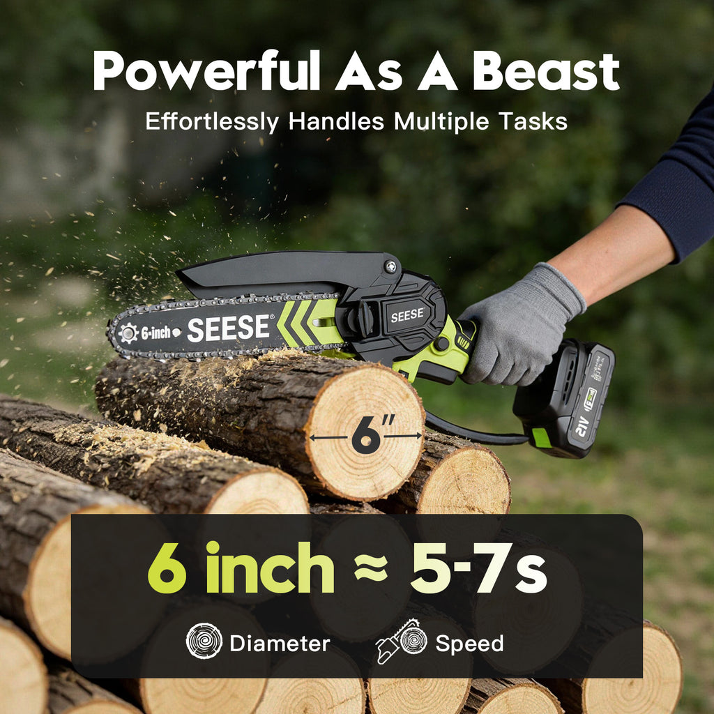 SEESE Brushless Mini ChainSaw - Portable Electric Cordless Saw for Wood Cutting, Batteries (2000mAh) ,Pruning, Gardening, Camping - Suitable for Seniors, Women Gift for Thanksgiving,Christmas,New Year