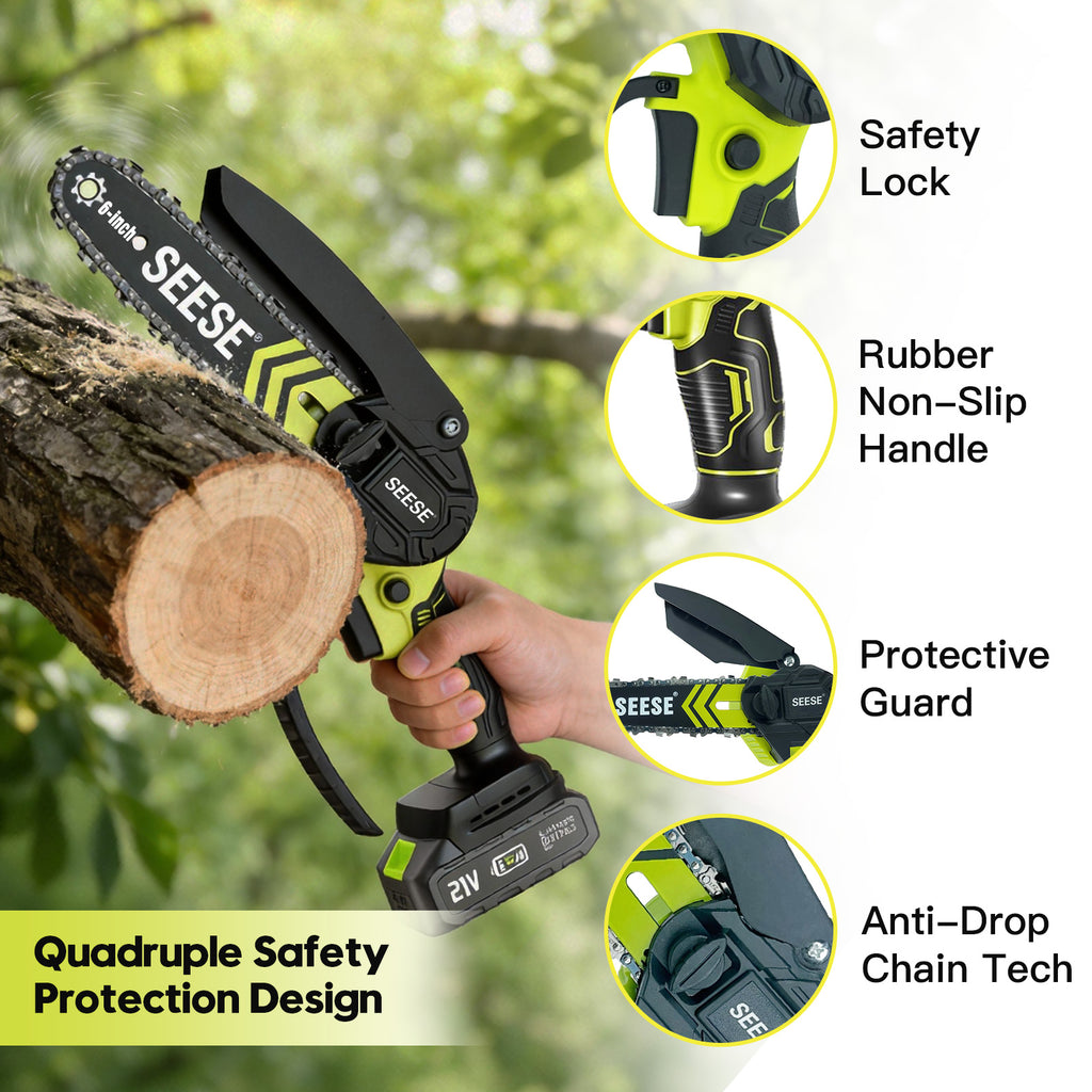 SEESE Brushless Mini ChainSaw - Portable Electric Cordless Saw for Wood Cutting, Batteries (2000mAh) ,Pruning, Gardening, Camping - Suitable for Seniors, Women Gift for Thanksgiving,Christmas,New Year