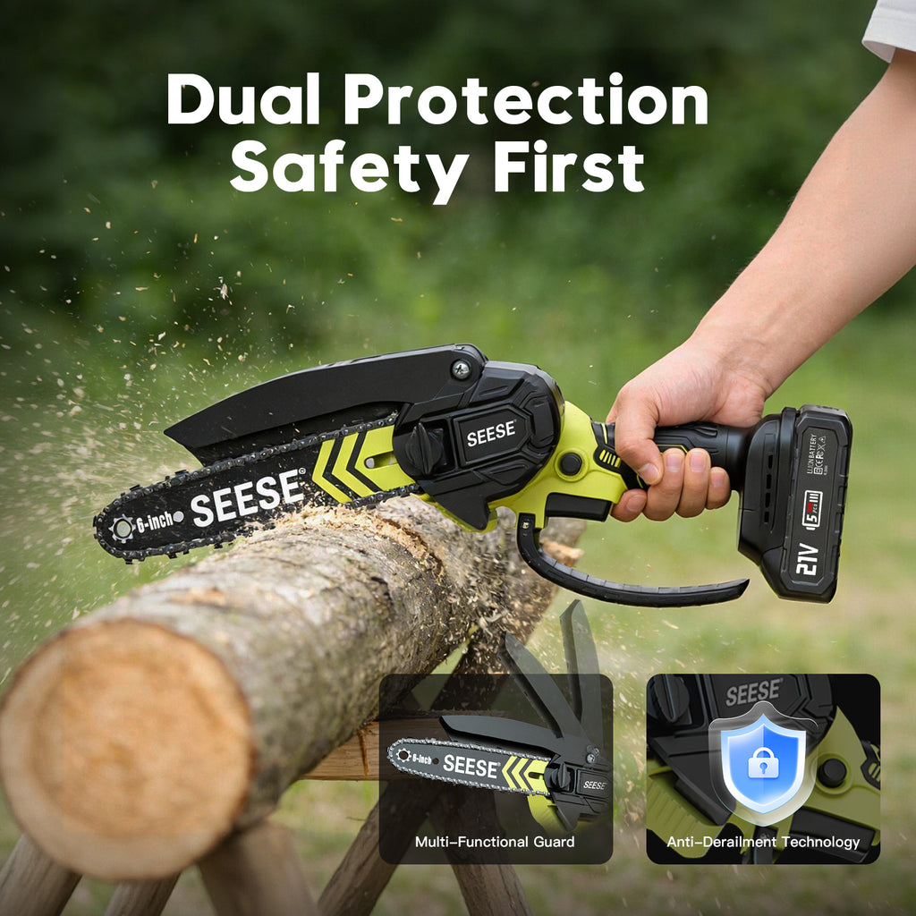 SEESE Brushless Mini ChainSaw - Portable Electric Cordless Saw for Wood Cutting, Batteries (2000mAh) ,Pruning, Gardening, Camping - Suitable for Seniors, Women Gift for Thanksgiving,Christmas,New Year