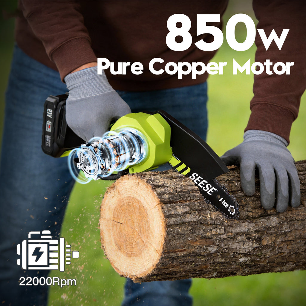 SEESE Brushless Mini ChainSaw - Portable Electric Cordless Saw for Wood Cutting, Batteries (2000mAh) ,Pruning, Gardening, Camping - Suitable for Seniors, Women Gift for Thanksgiving,Christmas,New Year